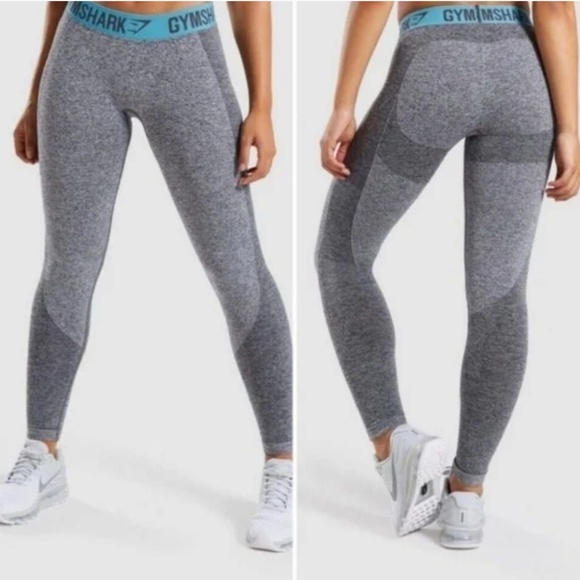 Gymshark Flex Leggings - Charcoal Grey Marl/Blue - Size Medium - Picture 1 of 6